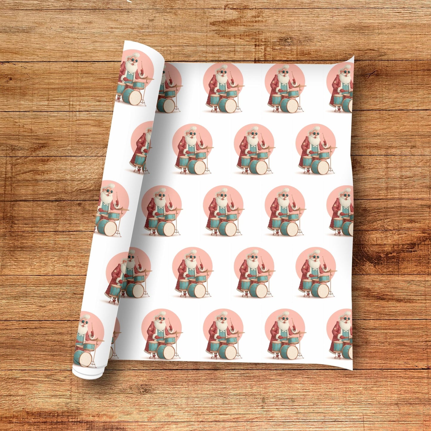 Santa Playing Drums Gift Wrap