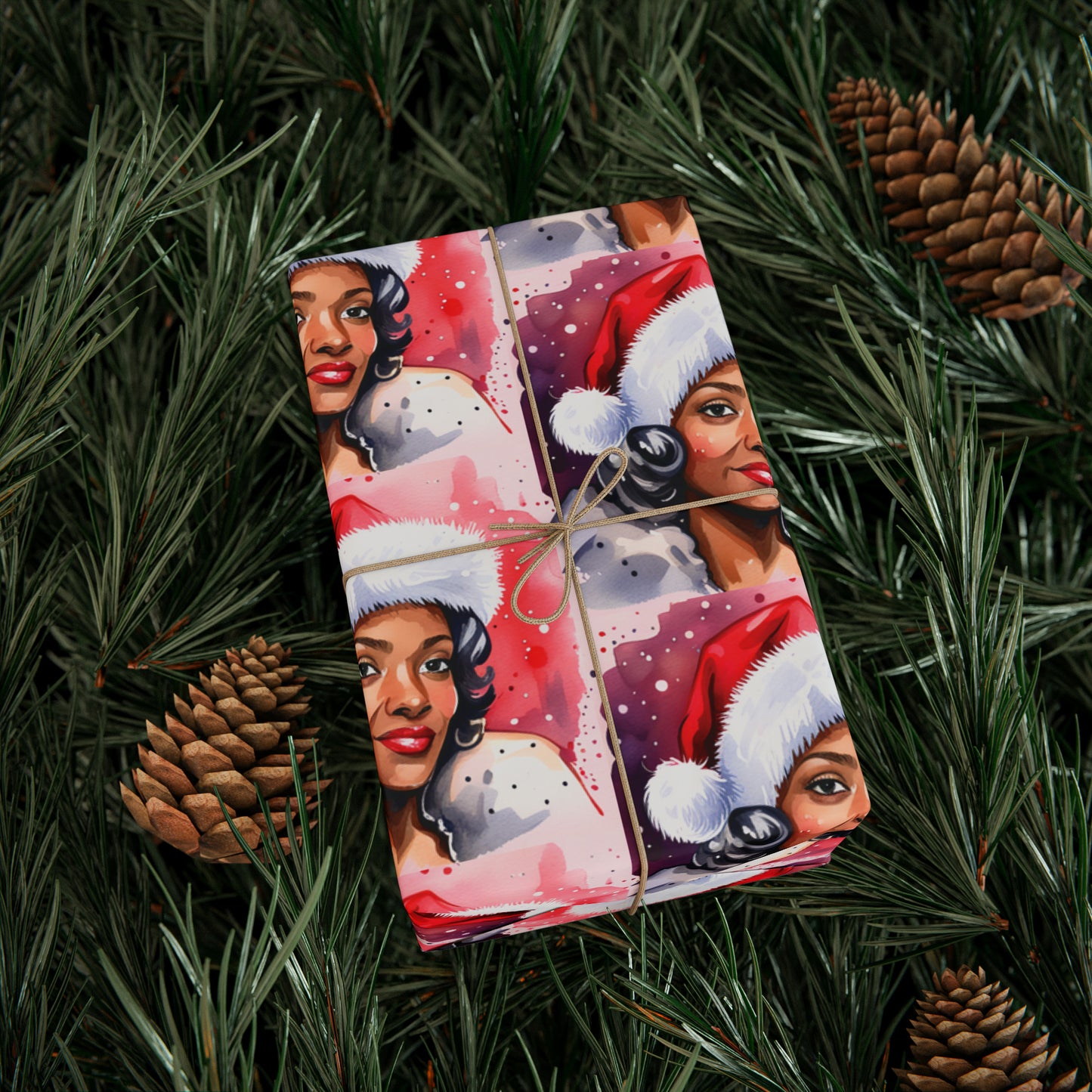 Watercolor Melanin Mrs Claus Wrapping Paper