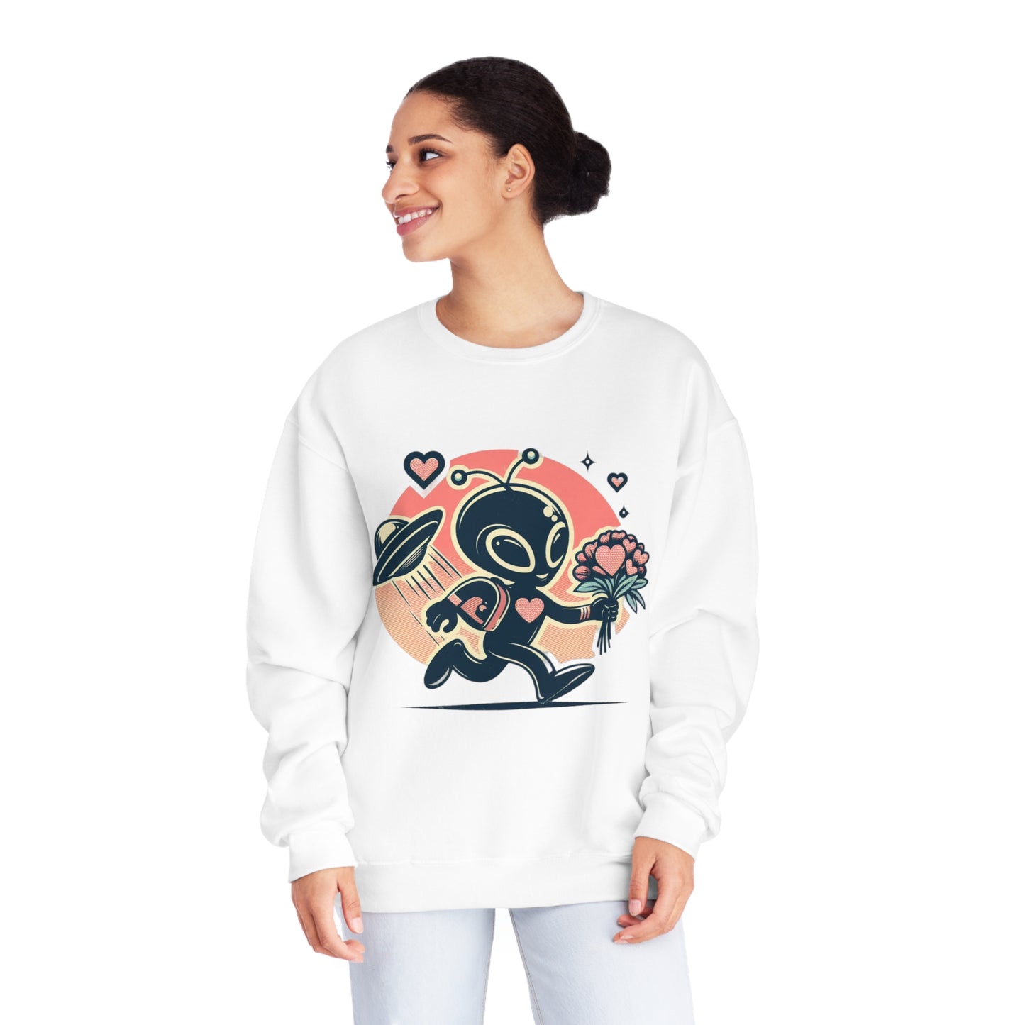 Alien With Flowers Valentines Day Sweatshirt
