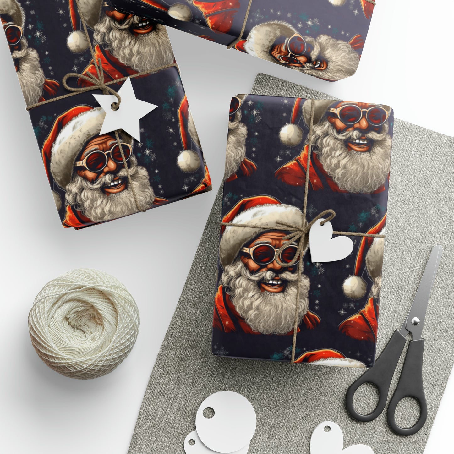 Melanin Santa Retro Theme Gift Wrap | Melanin Santa Retro Wrapping Paper | Black Santa Gift Wrap