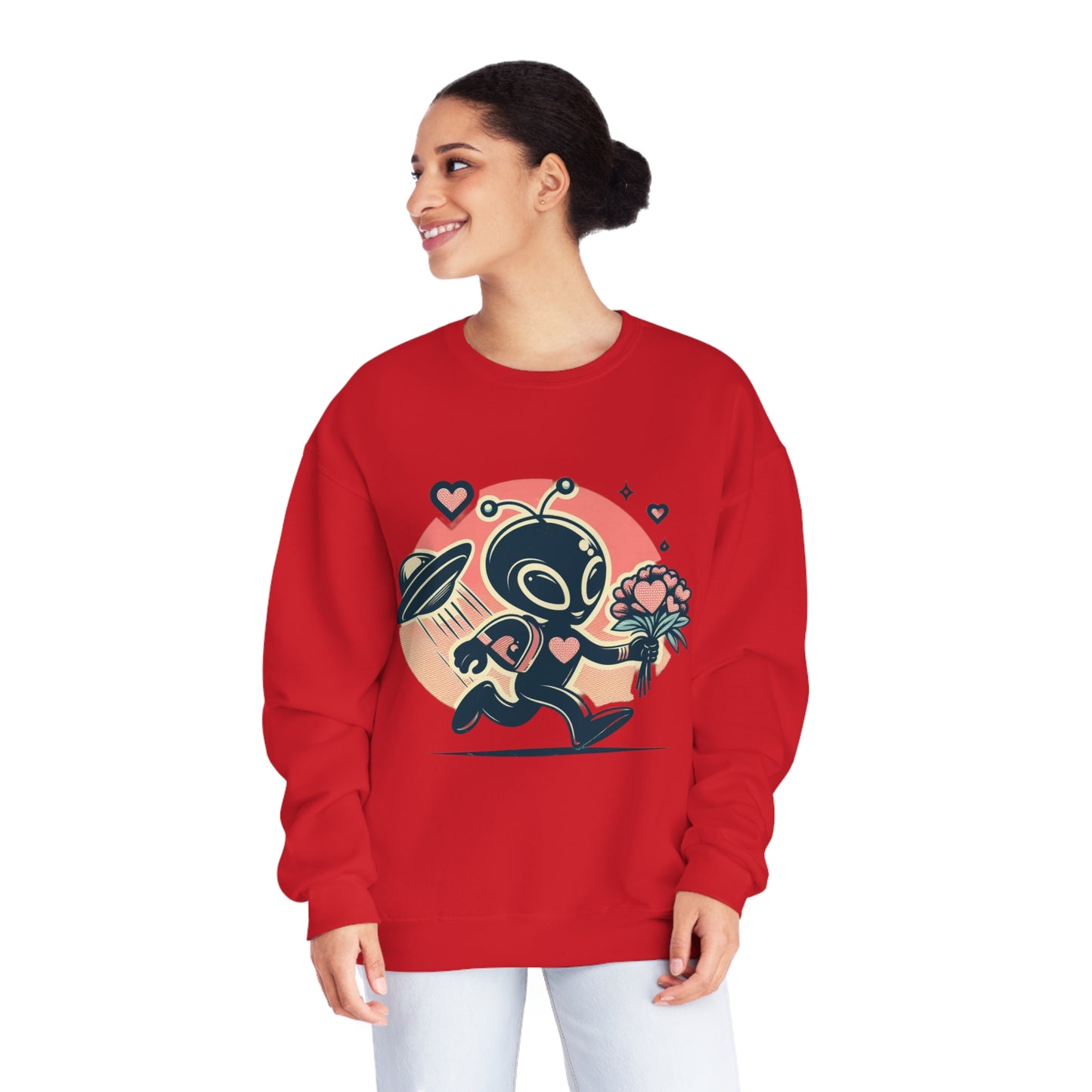 Alien With Flowers Valentines Day Sweatshirt