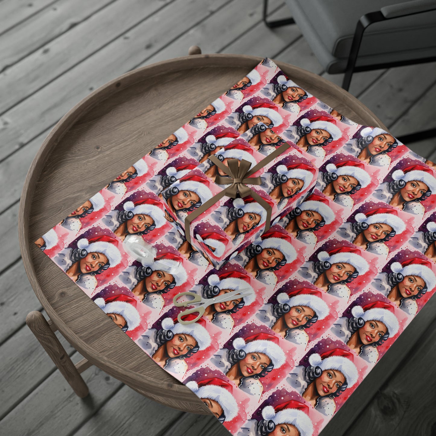 Watercolor Melanin Mrs Claus Wrapping Paper