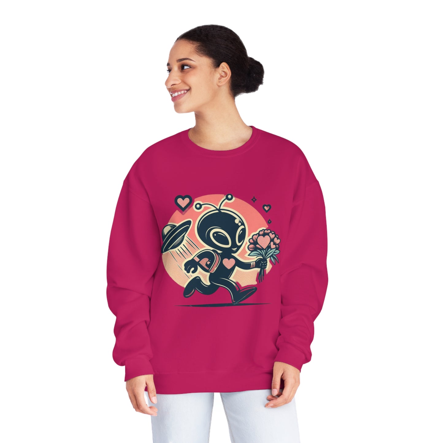 Alien With Flowers Valentines Day Sweatshirt