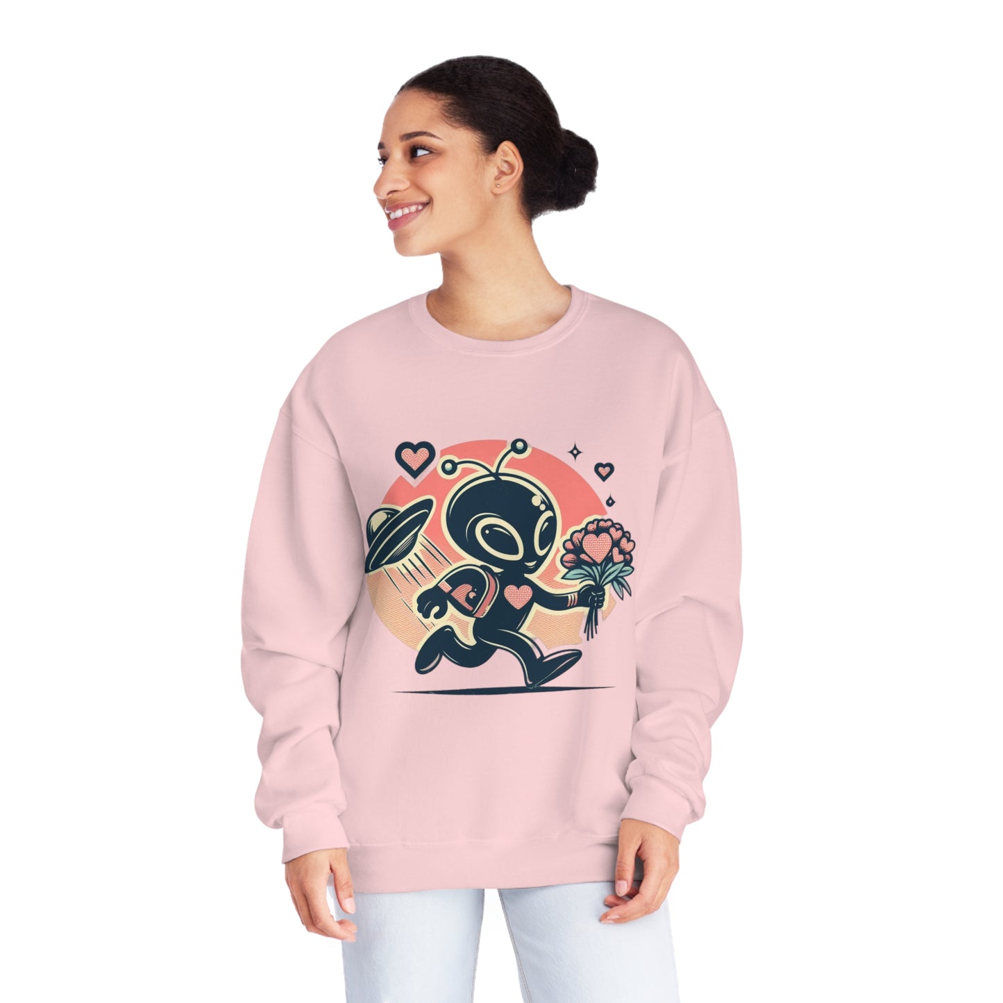 Alien With Flowers Valentines Day Sweatshirt