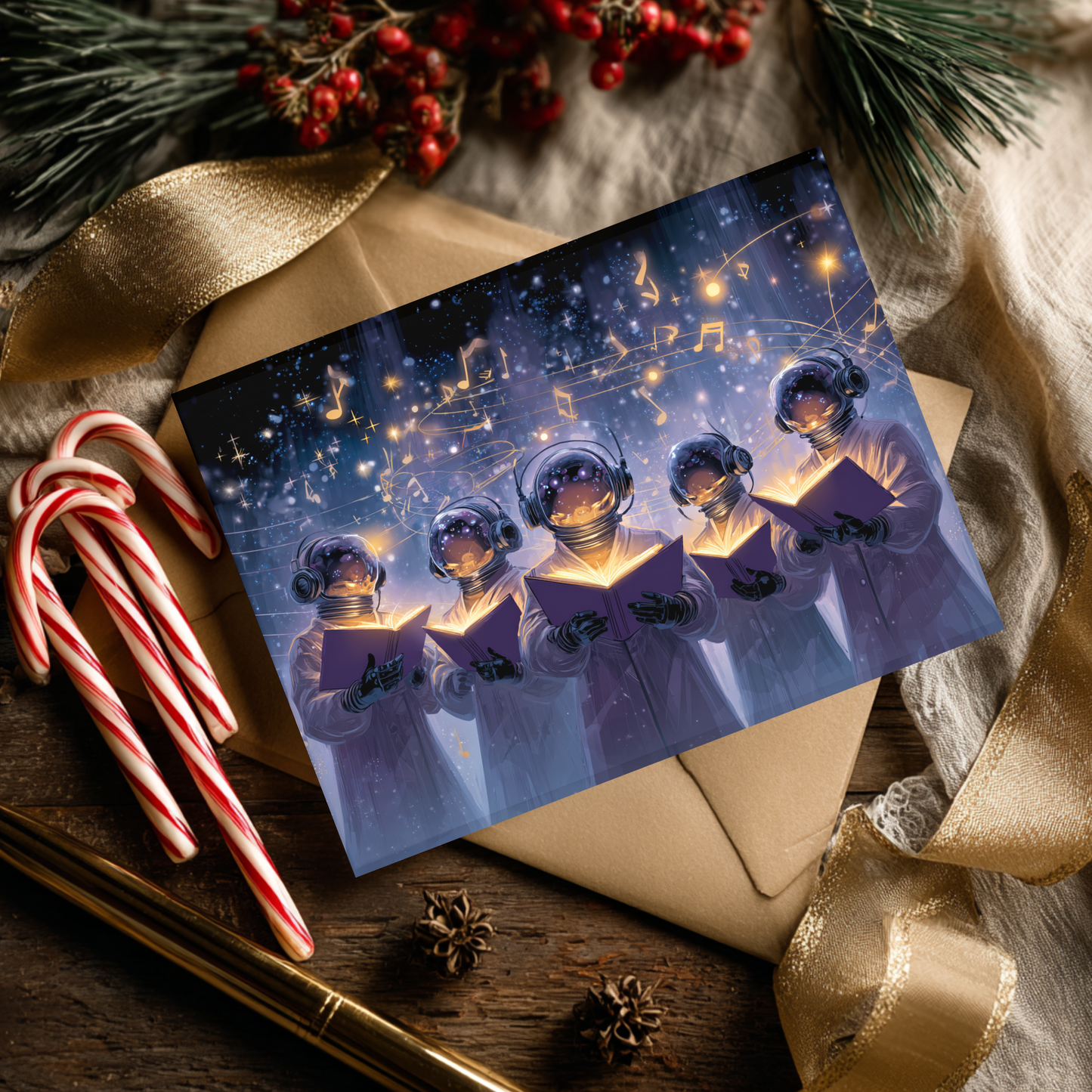 Astronaut Christmas Choir Card • Space Holiday Greeting Card