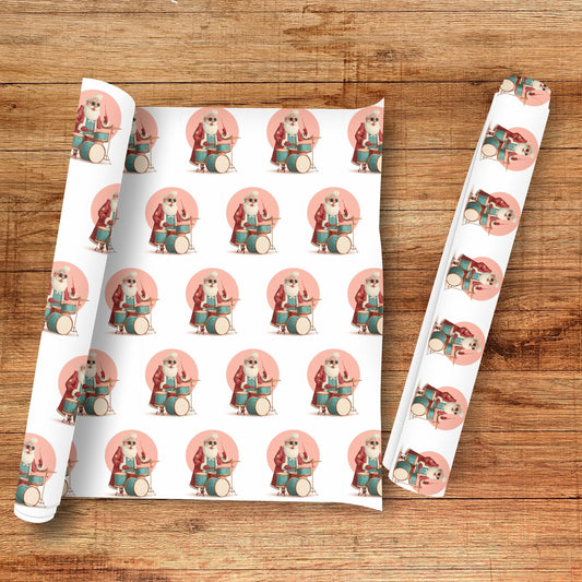 Santa Playing Drums Gift Wrap