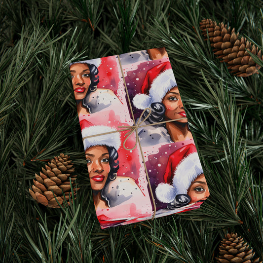 Watercolor Melanin Mrs Claus Wrapping Paper