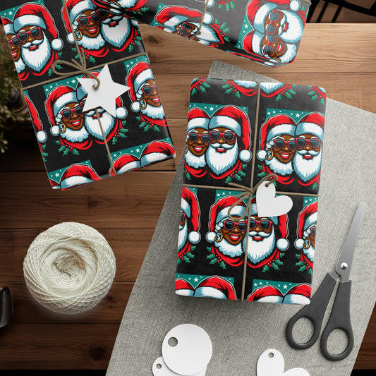 African American Santa Claus Wrapping Paper, Black Santa Wrapping Papers, Gift Wrap, Melanin Santa Gift Wrap, Christmas Wrapping Paper