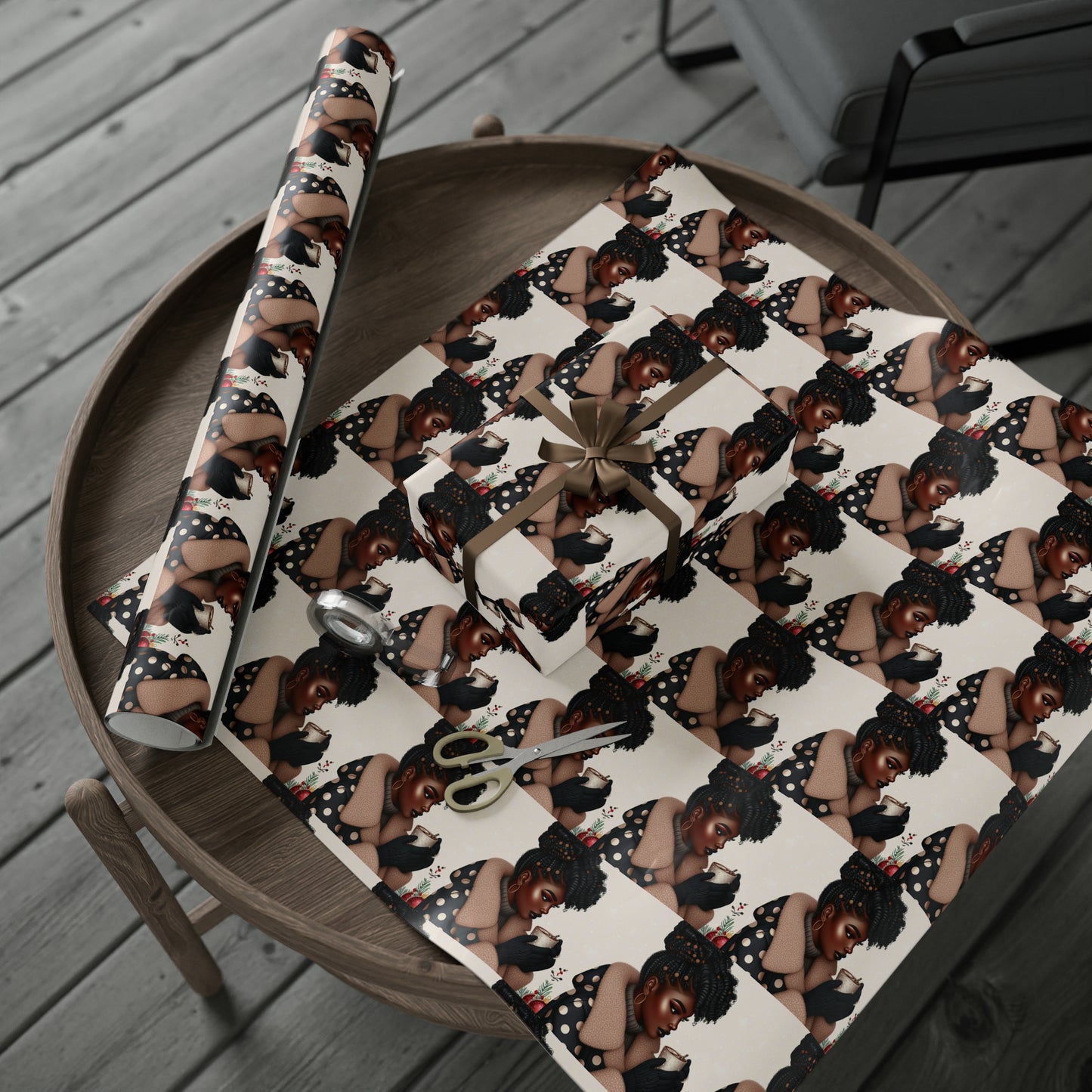 Melanin Girl Drinking Coffee Gift Wrap, Christmas Gift Wrap, Gifts for Her, Black Girl Magic, Coffee Lovers Gift Wrap