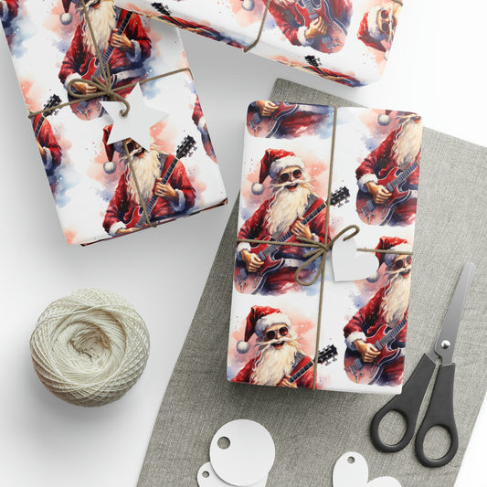 Retro Santa Wrapping Paper | Christmas Wrapping Paper | Santa with Guitar | Guitar Wrapping Paper | Gifts for Him