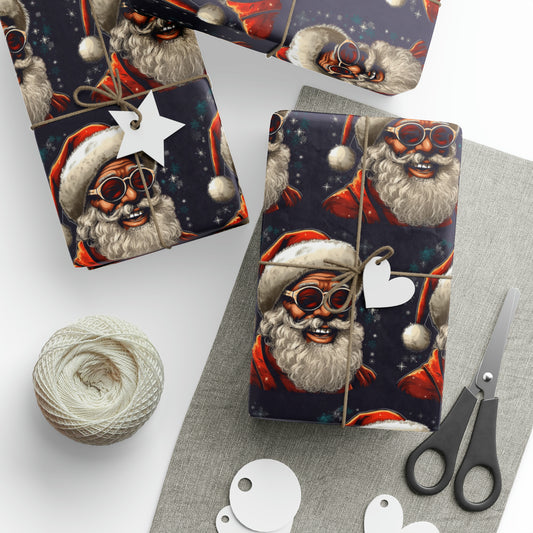 Melanin Santa Retro Theme Gift Wrap | Melanin Santa Retro Wrapping Paper | Black Santa Gift Wrap