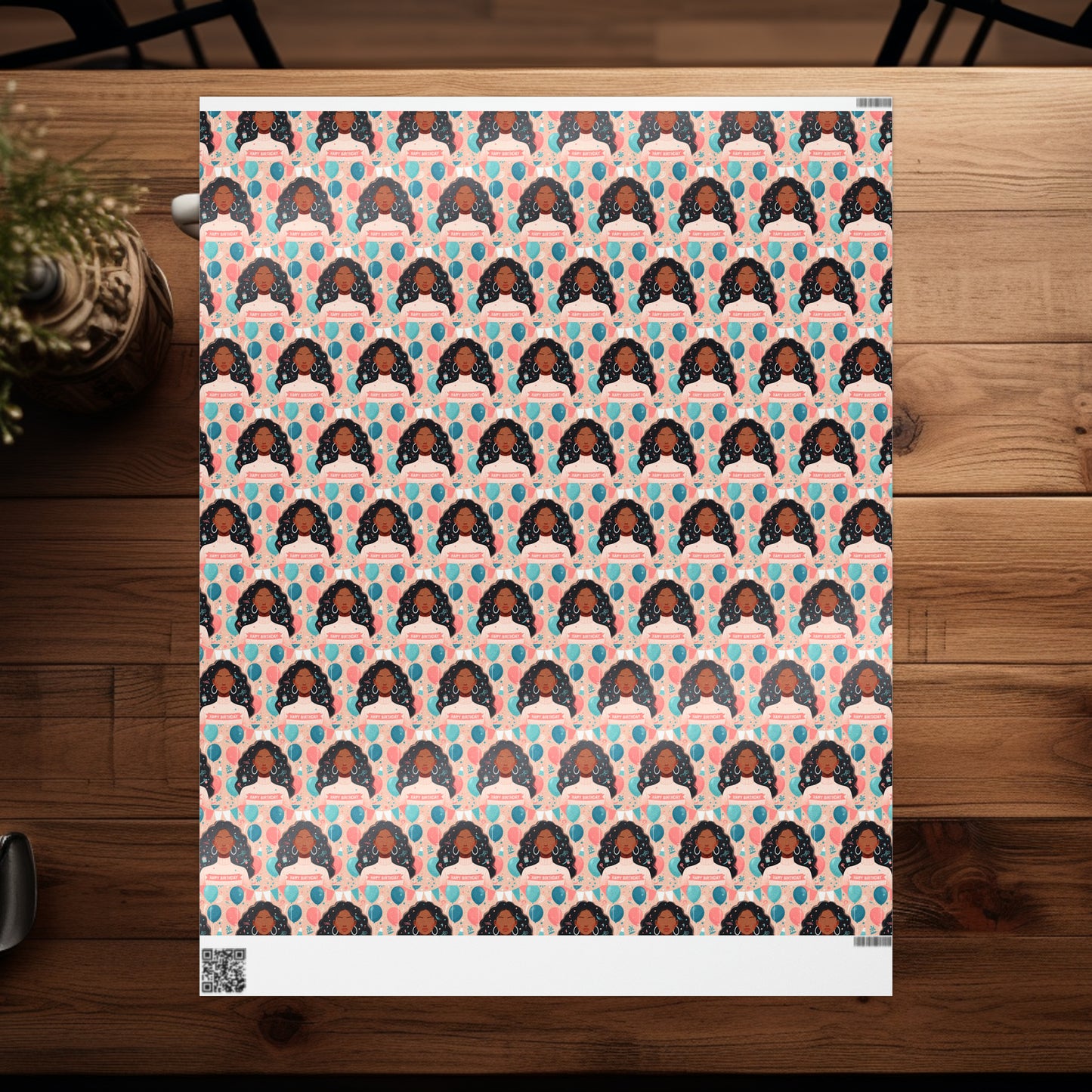 African American Woman Wrapping Papers, Black Girl Gift Wrap, Birthday Wrapping Paper, Happy Birthday Gift Wrap, Gift for Her