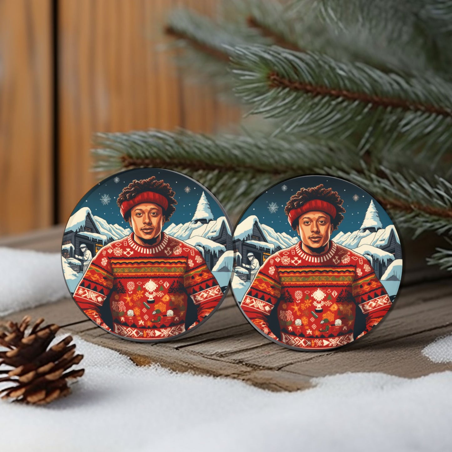 Pinback Button | Patrick Mahomes Pinback Button | Christmas Patrick Mahomes Button Set | 2 Button Set | Retro Christmas Buttons