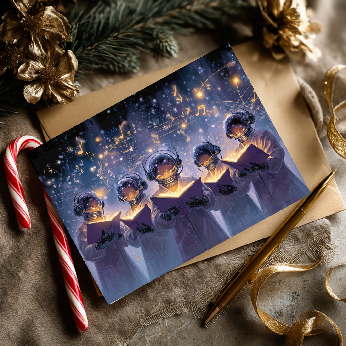 Astronaut Christmas Choir Card • Space Holiday Greeting Card