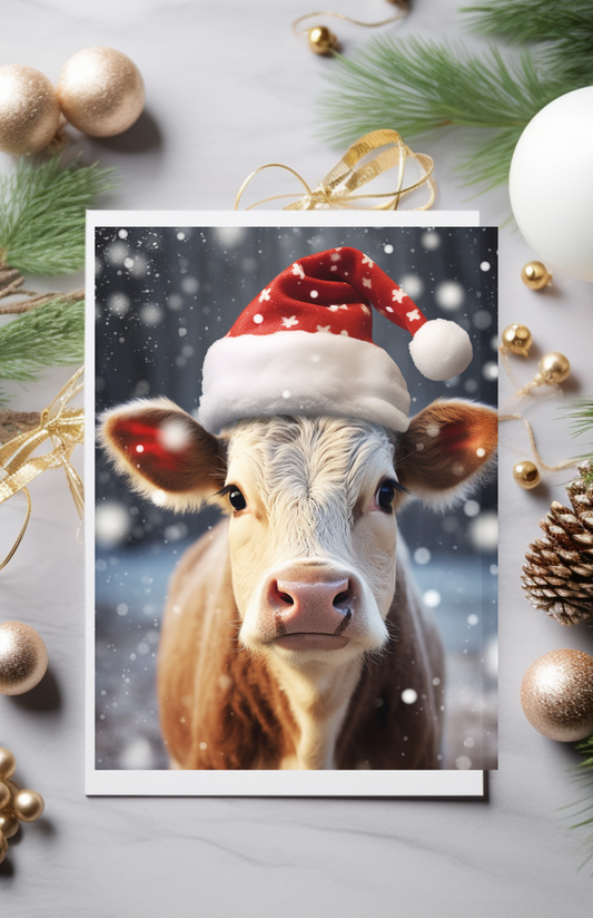 Winter Cow Christmas Greeting Card Set, Christmas greeting card set, Cow Xmas Cards