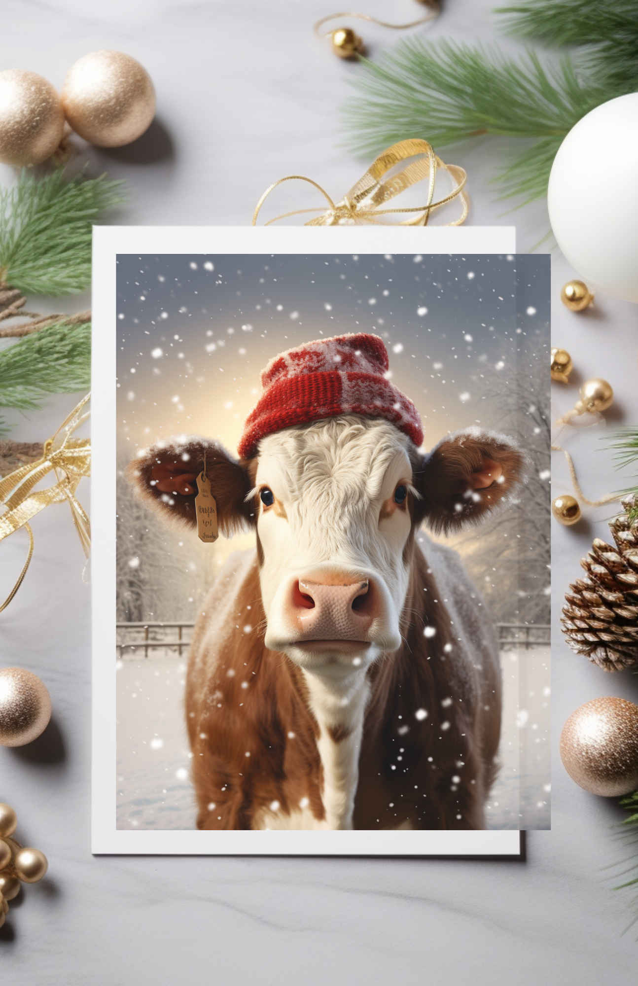 Winter Cow Christmas Greeting Card Set, Christmas greeting card set, Cow Xmas Cards