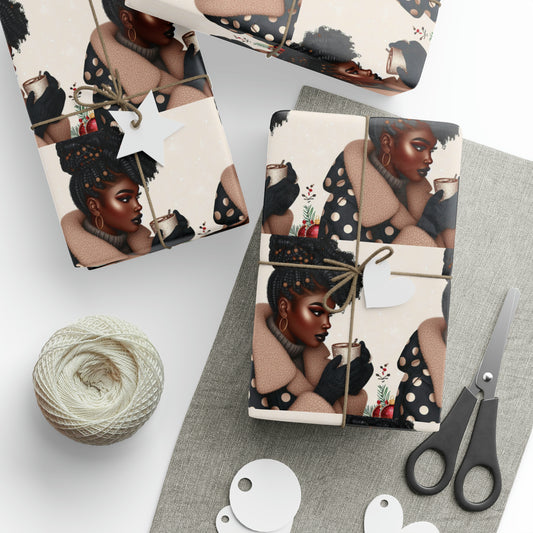 Melanin Girl Drinking Coffee Gift Wrap, Christmas Gift Wrap, Gifts for Her, Black Girl Magic, Coffee Lovers Gift Wrap