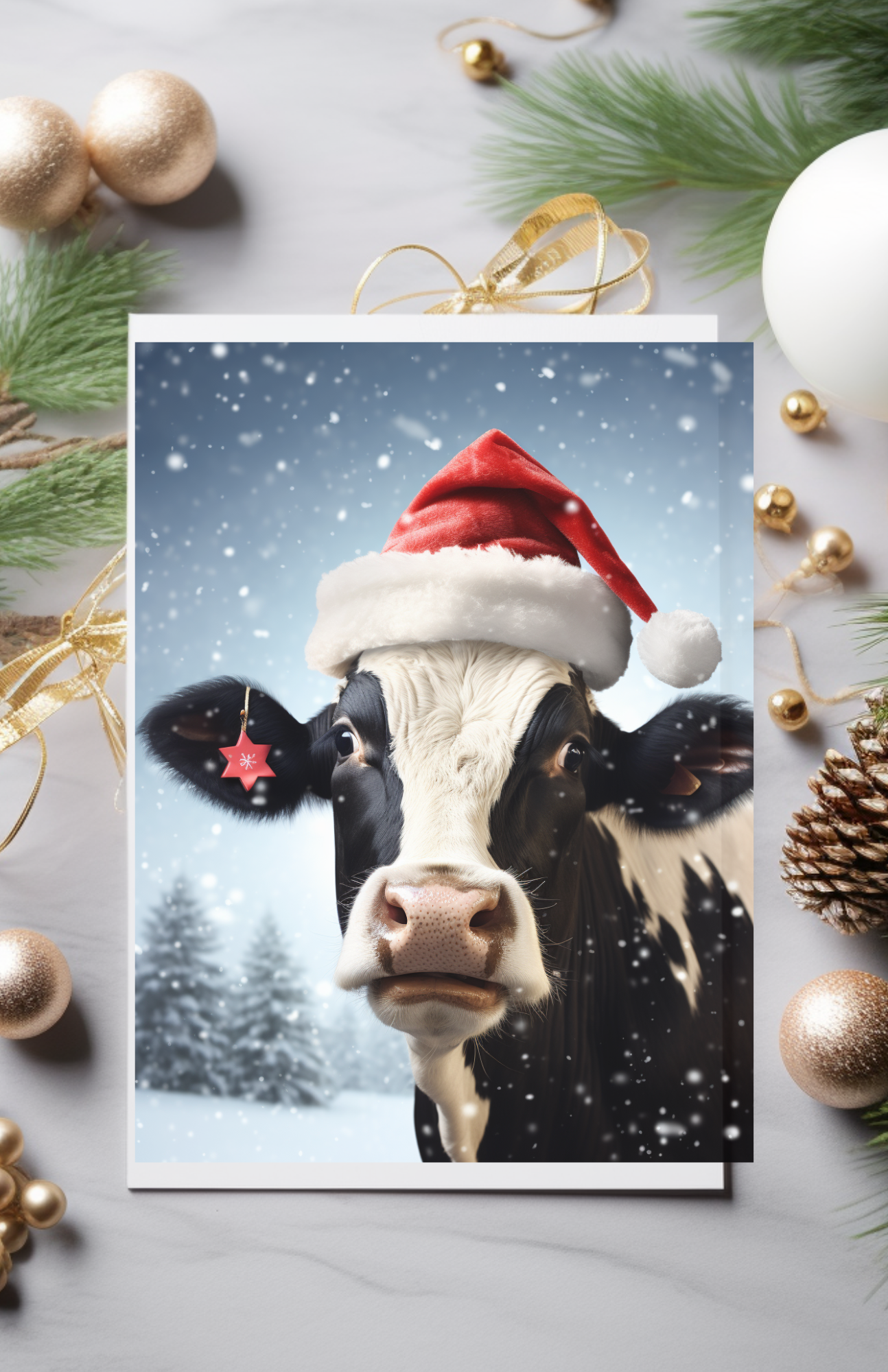 Winter Cow Christmas Greeting Card Set, Christmas greeting card set, Cow Xmas Cards