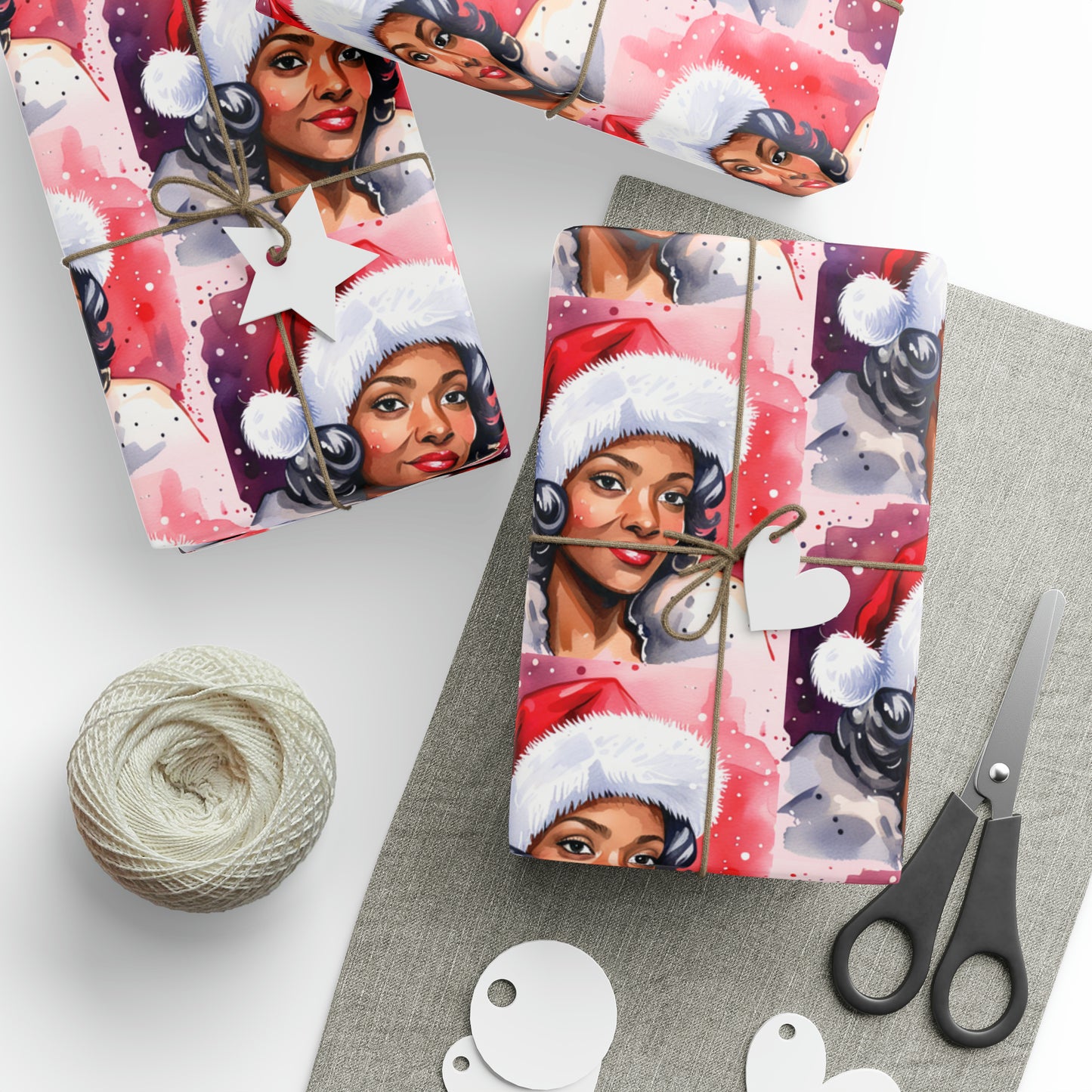 Watercolor Melanin Mrs Claus Wrapping Paper