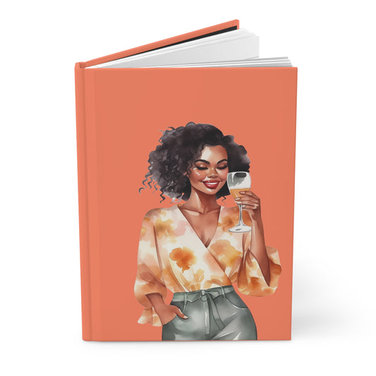 Hardcover Journal Matte | Melanin Woman Drinking Wine Journal - Blank Inside | Woman Drinking Wine Journal