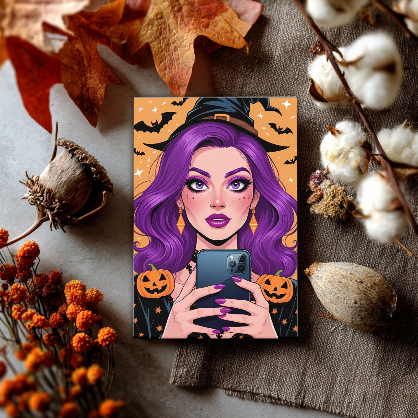 Witch Theme Greeting Card, Halloween Greeting