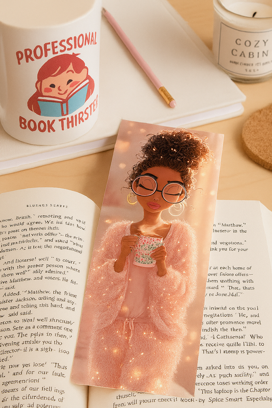 Cozy Black Woman Bookmark | Self-Care Book Lover Art