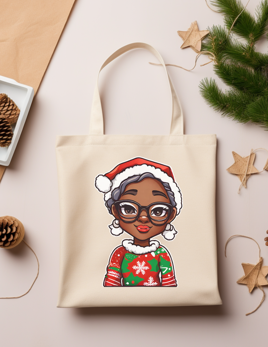 Christmas Canvas Tote Bag - Melanin Mrs Claus