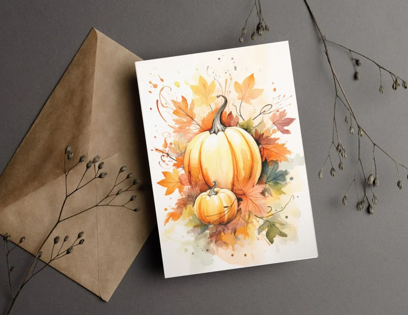 Water Color Autumn Theme Notecards, 12 card gift set, blank greeting cards, bulk greeting cards