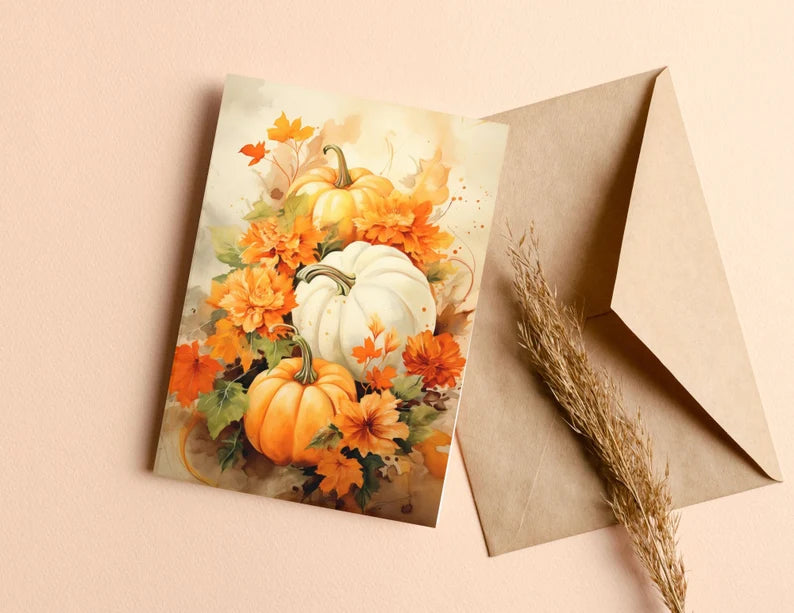 Water Color Autumn Theme Notecards, 12 card gift set, blank greeting cards, bulk greeting cards