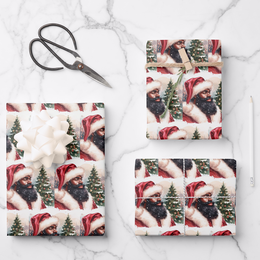 Vintage Black Santa Wrapping Paper Sheets