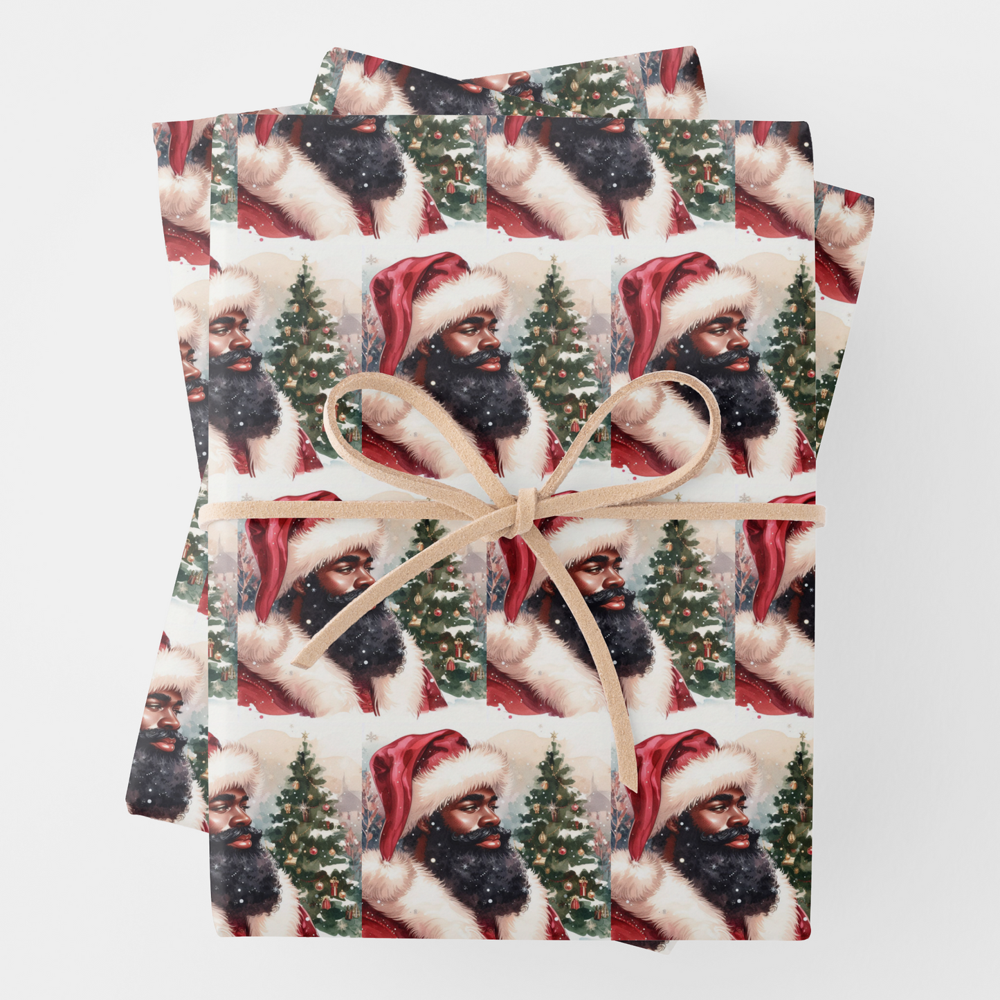 Vintage Black Santa Wrapping Paper Sheets