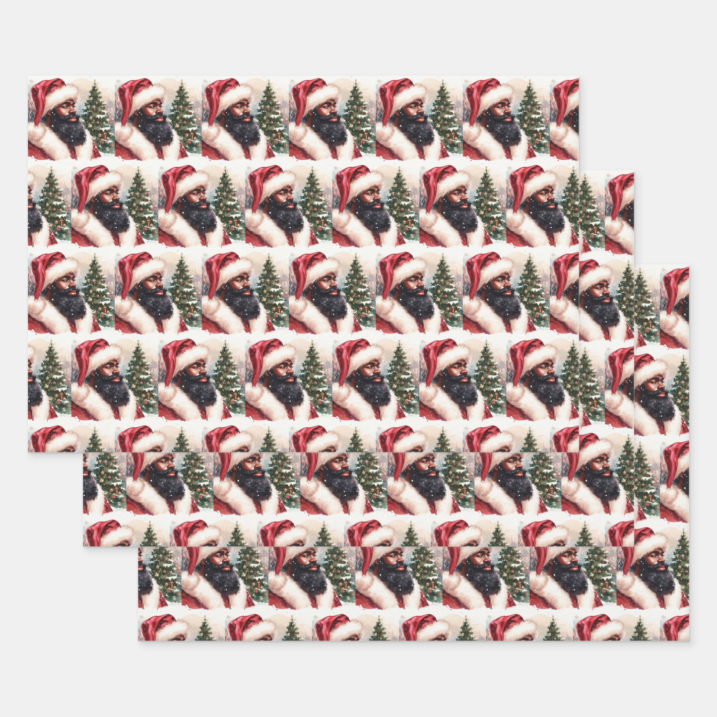 Vintage Black Santa Wrapping Paper Sheets