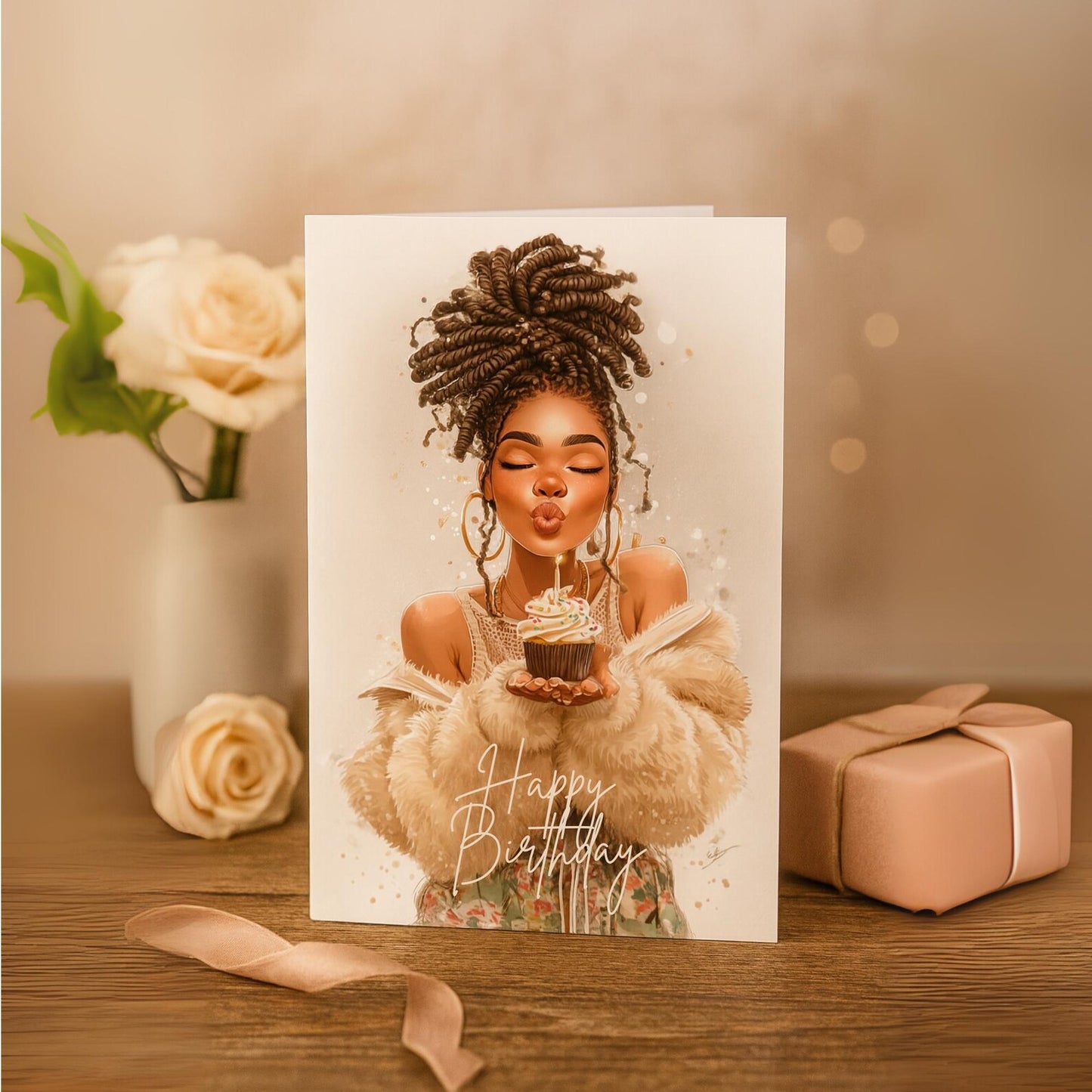 Stylish Birthday Greeting Card – Black Woman