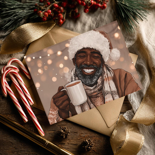 Cozy Black Santa, Holiday Card