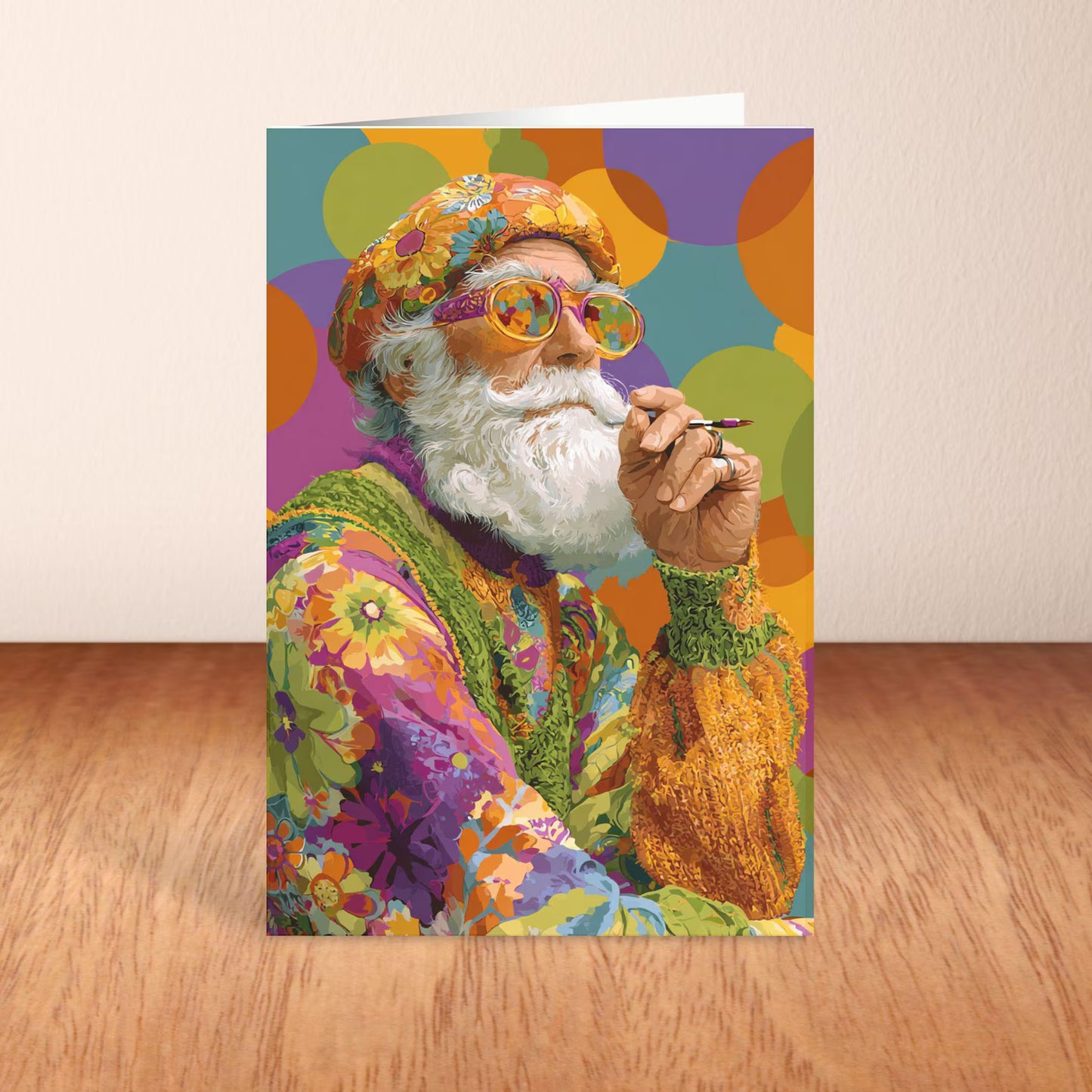 Groovy Santa Christmas Card – Retro Floral Hippie Christmas